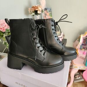 Madden Girl Black Chunky Lace-Up Boots